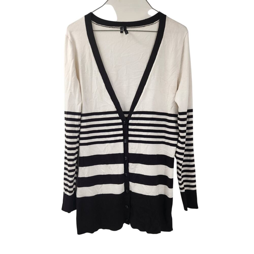 Maurices V-Neck Button Down Striped Black and White Sweater Womens Size Large L